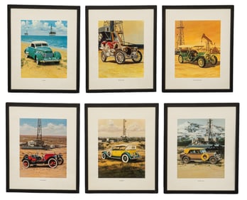 (6) Antique Car Prints