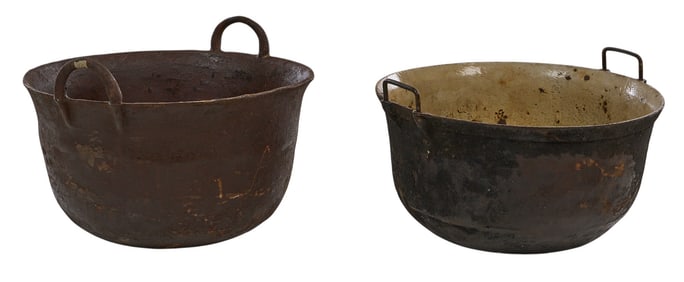 (2) Iron Cauldrons