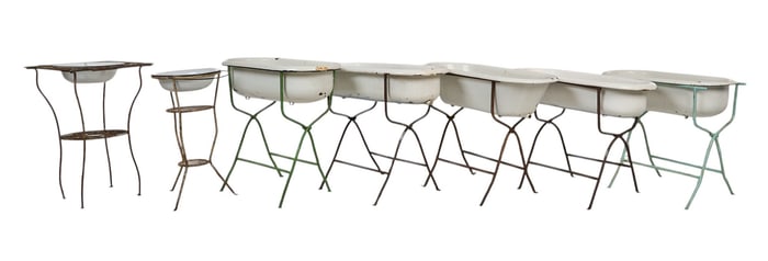 (5) Enamel Tubs and (2) Wash Stands
