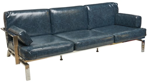 Chromcraft (USA) Blue Leather Sofa