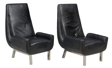 Pair of Mid-Century Style Black Vinyl Chairs