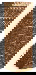 Isaac Maxwell (San Antonio, Texas) Sconce: Isaac Maxwell (San Antonio, Texas) tooled copper wall sconce with geometric design height 20 in. x width 6 in. x depth 6.25 in. Provenance: Property from a home in San Antonio, Texas