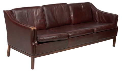 Danish Mid-Century Brown Leather Sofa