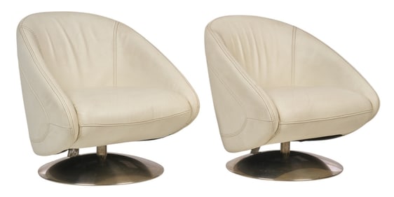 Pair of Jason Furniture White Leather Swivel Chairs