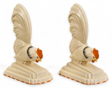 Pair of Falcon Enamelware Rooster Bookends