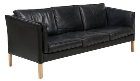Mid-Century Black Leather Sofa