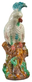 Vintage Majolica Cockatoo Sculpture, Signed & Dated '67