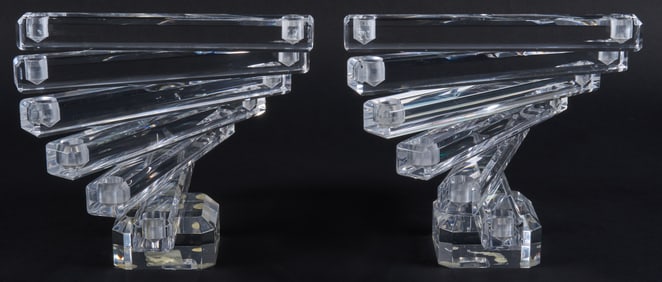 Pair of Spiral Lucite Candleholders