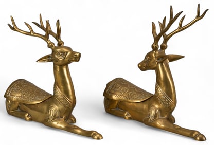 Pair of Brass Deer Sculptures