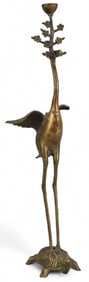 Brass Crane and Turtle Candle Holder