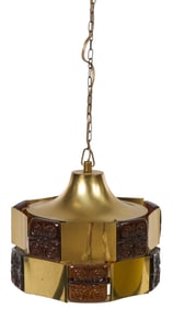 Danish Mid Century Brass & Glass Pendant Light