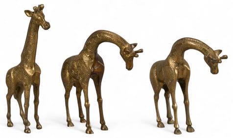 (3) Brass Giraffe Sculptures
