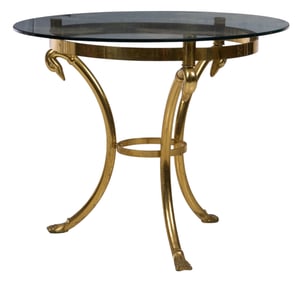 Brass Swan Table with Oval Glass Top