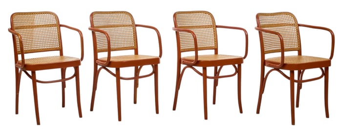 After Josef Hoffman, (4) Bentwood Cane Chairs
