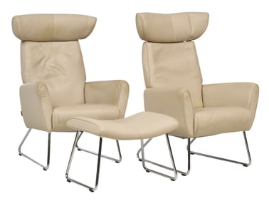 Pair of Mid-Century Armchairs with Ottoman