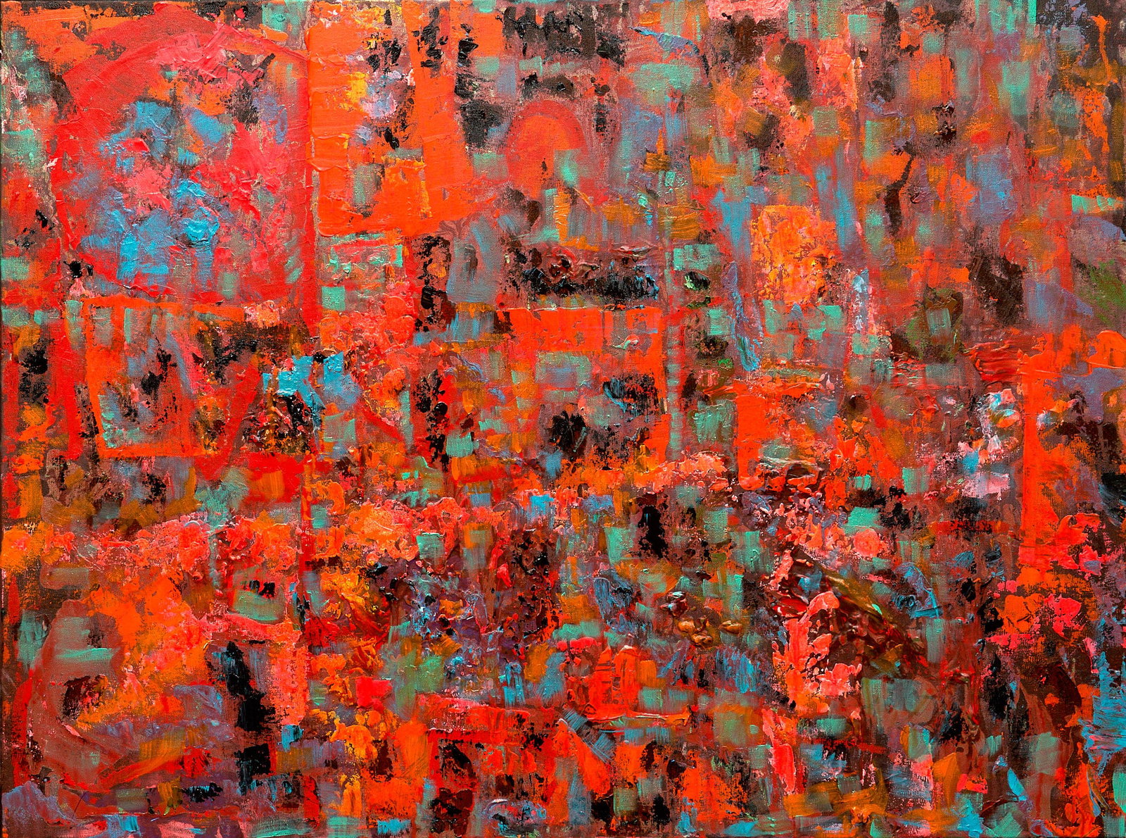 Karl Lubbering, "Green Garden in the Red City": Karl James Lubbering (Texas, b. 1969), "Green Garden in the Red City", acrylic on canvas, not framed size: 30 in. x 40