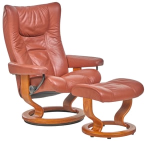 Mid-Century Leather Lounge Chair & Ottoman