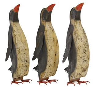 (3) Metal Penguin Sculptures
