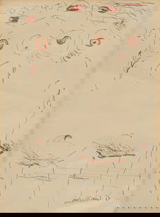 Hiram Draper Williams, Nude Abstract, 1964: Hiram Draper Williams (Amer., 1917-2003), abstract composition with nude female torsos, 1964, ink and mixed media on paper, possibly a study for other larger paintings with the same motifs and composi