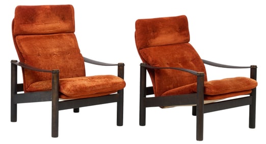 Pair of Danish Modern High Back Lounge Chairs