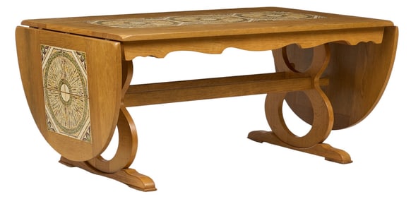 Danish Mid-Century Tile Inset Drop Leaf Table