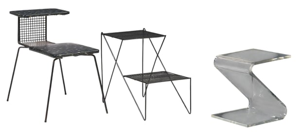 (3) Small Mid-Century Tables and Bench