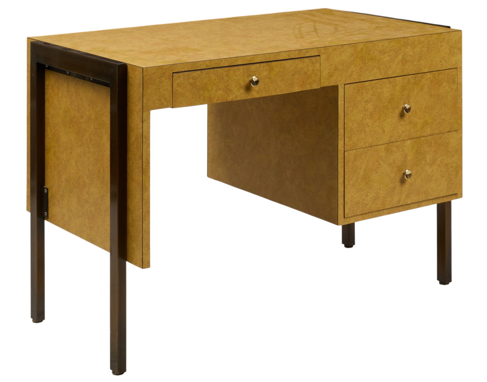 Mid-Century Desk: Mid-century desk with three drawers, and brass hardware height 29 in. x width 44 in. x depth 24 in. Provenance: Property from a home in San Antonio, Texas