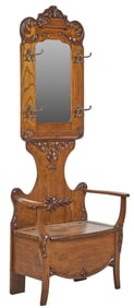 Oak Hall Seat with Mirrored Back