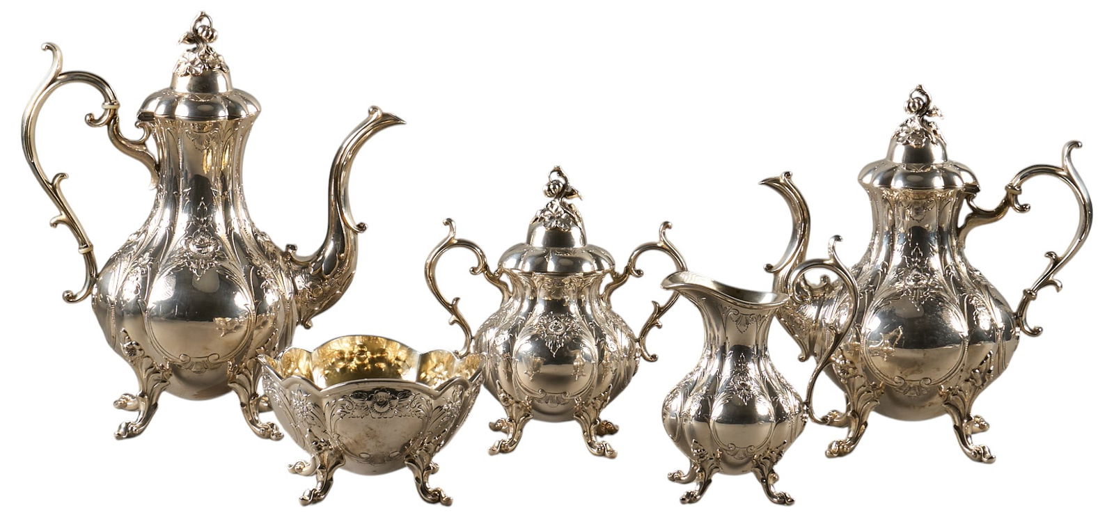 5pc Repousse Silver Plate Tea Set (1 of 9)