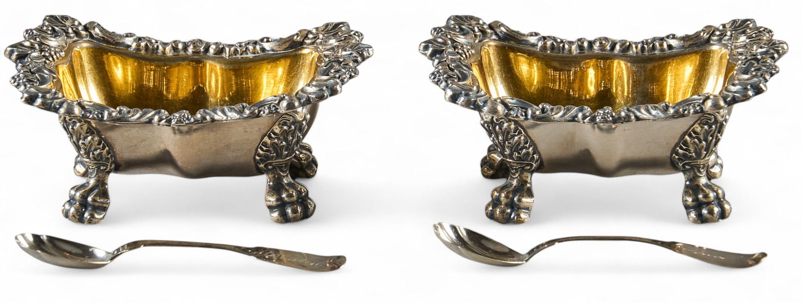 Pair of Sterling Silver Master Salts w/ Coin Silver Spoons (1 of 6)