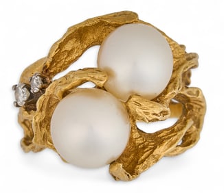 14K Pearl & Diamond Ring
