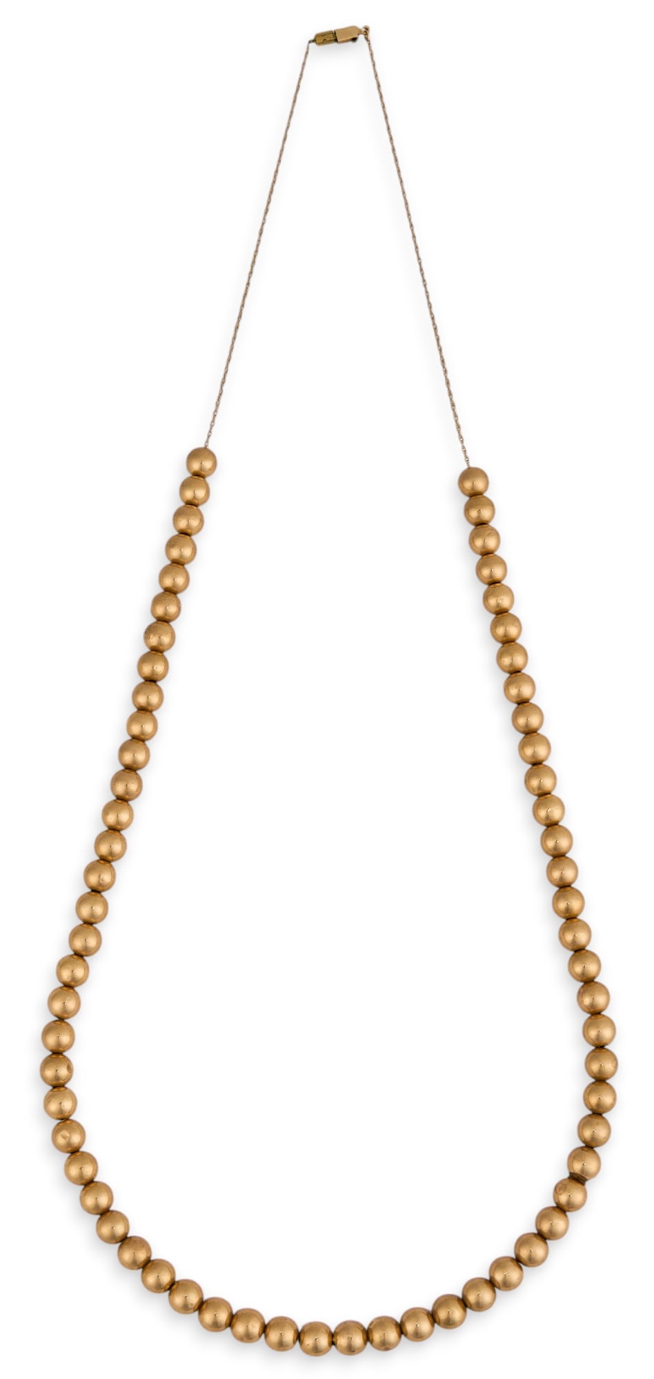 14K Beaded Necklace: 14K gold beaded necklace, marked "14Kt" Total weight: 8.4g Provenance: Property from a home in Chesterfield, Missouri