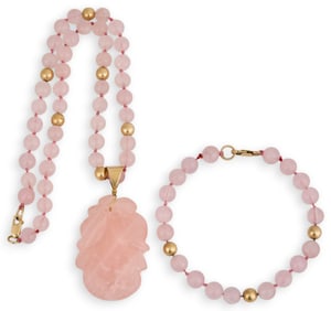 14K Rose Quartz Jewelry Suite