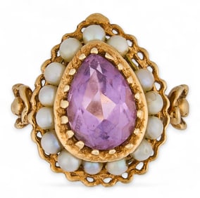 14K Amethyst & Pearl Ring