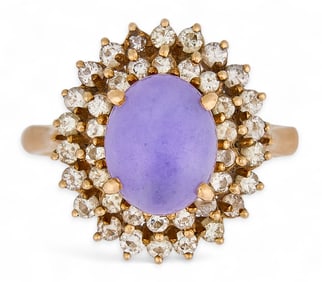 14K Lavender Jade and Diamond Ring