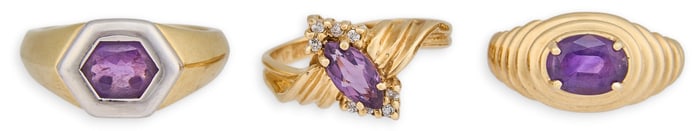 (3) 14K Amethyst Rings