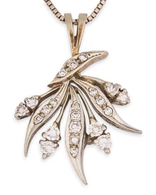 14K White Gold Diamond Sterling Silver  Necklace