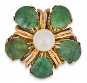 14K Jade & Pearl Ring