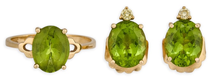 14K Peridot Ring & Earrings Set