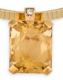 14K Topaz & Diamond Omega Necklace