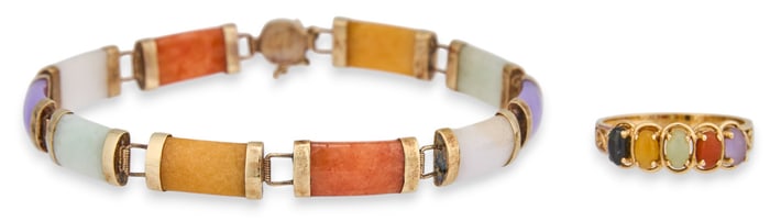 14K Multicolor Jade Ring & Bracelet Set