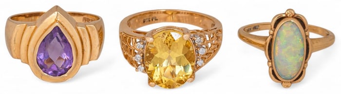 Set of (3) 14K Gemstone Rings