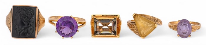 Set of (5) Gold Gemstone Rings