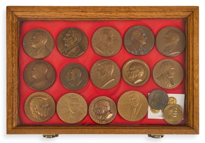 (16) Bronze Medals in Display Case
