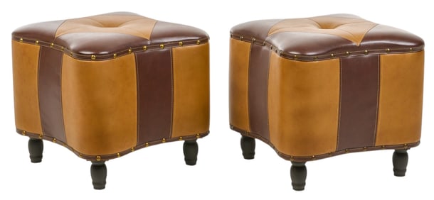 Pair of Moroccan Style Vinyl Ottomans