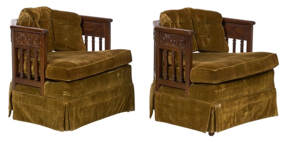 Pair Chairs with Green Velvet Cushions