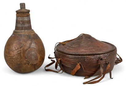 Ethiopian Leather Bread Box and Milk Jug