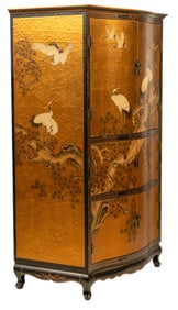 Chinoiserie Style Gold Leaf Cabinet with Crane Motif