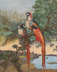 Pheasants on Tree by Lake
