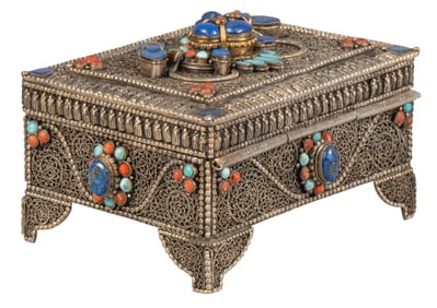 Tibetan Box with Semi-Precious Stones